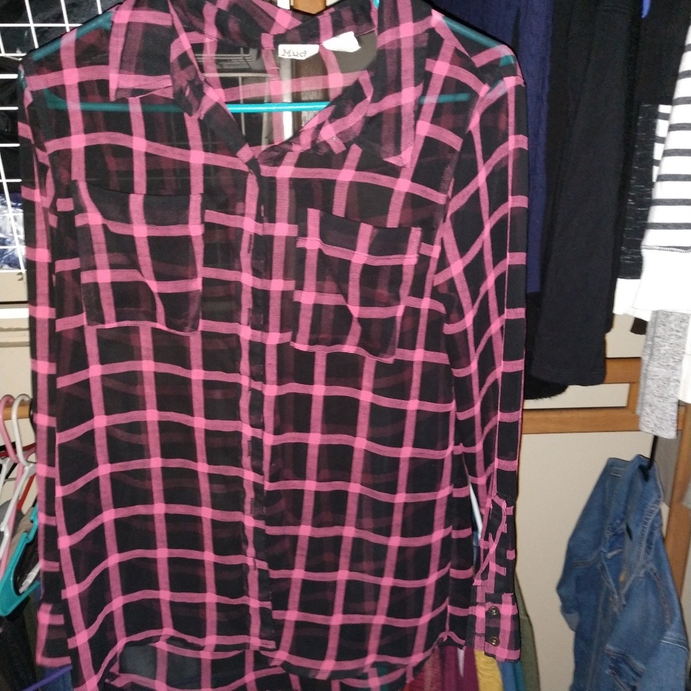 Sheer button up plaid